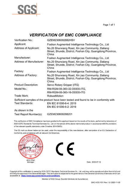 China Foshan Augmented Intelligence Technology Co., Ltd certificaciones