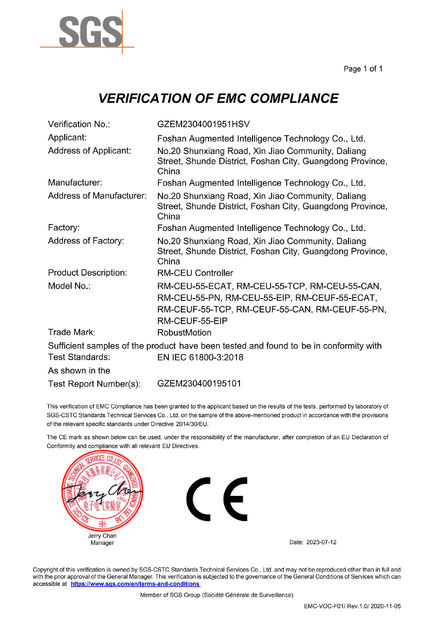 China Foshan Augmented Intelligence Technology Co., Ltd certificaciones