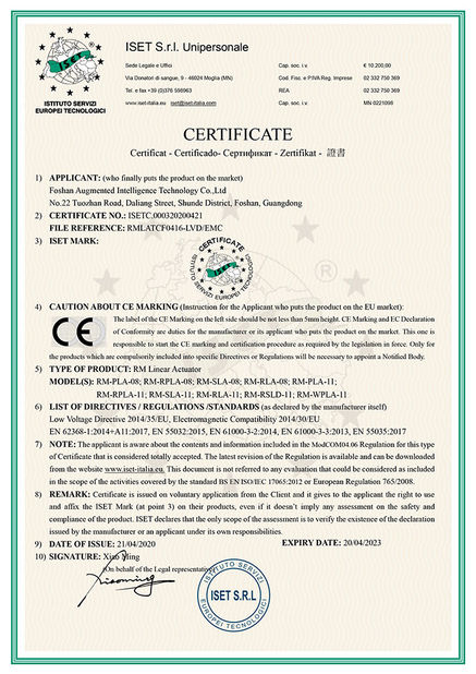 China Foshan Augmented Intelligence Technology Co., Ltd certificaciones